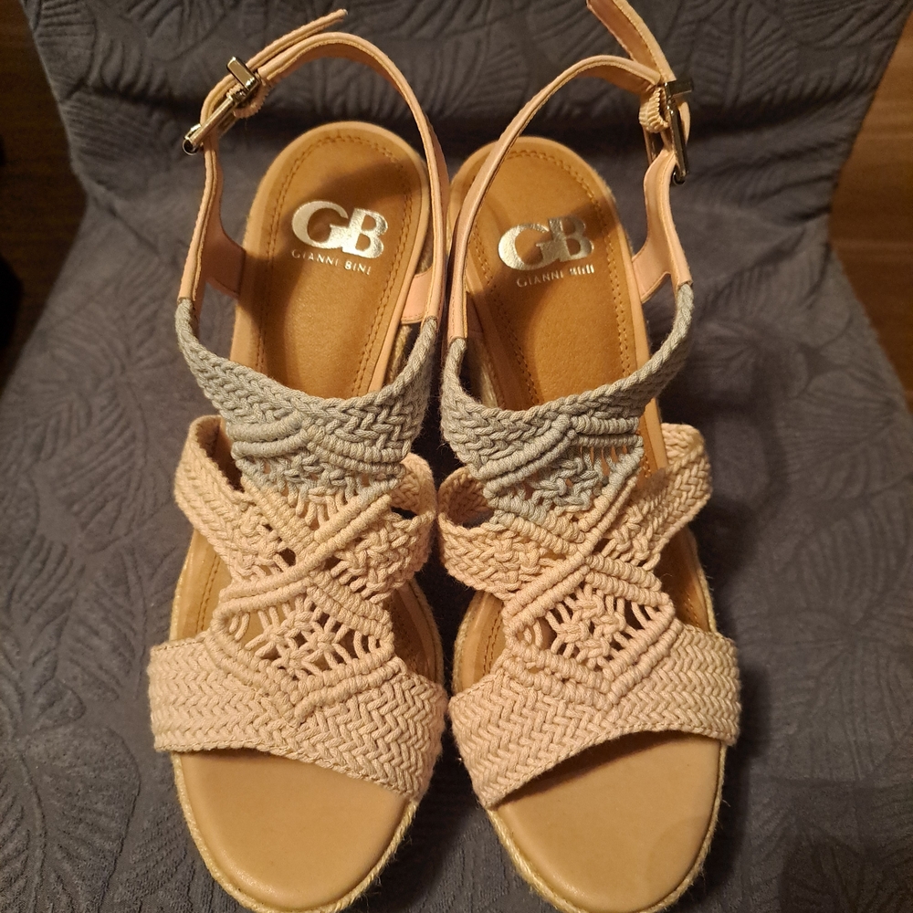 Gianni Bini Woven Slingback Sandals in Tan and Light Gray